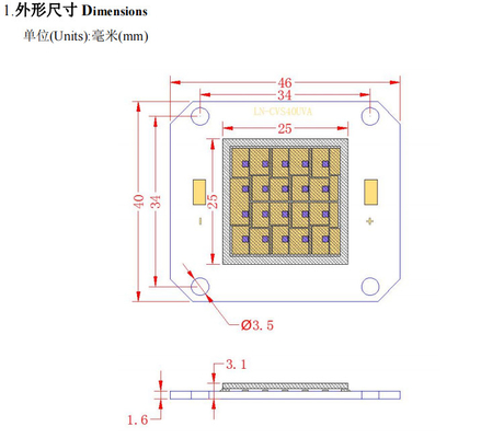 puces UV 100w de 395nm 40000-50000mW 4046 LED avec le circuit 10S4P