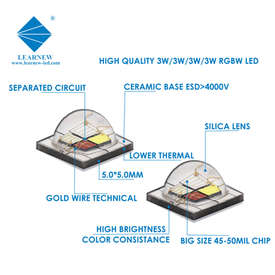 12W SMD5050 puces RGBW 350mA 620-630nm 520-530nm 460-470nm 3000K Pour les lampes de scène