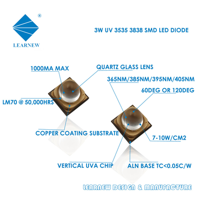 le degré Uva 3w de 365nm 385nm 395nm 60 a mené Chips For Uv Curing