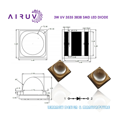Les LED UVB UVC UV sont équipées de puces LED UV 365nm 385nm 395nm 3535 3838 6868 2828 1616