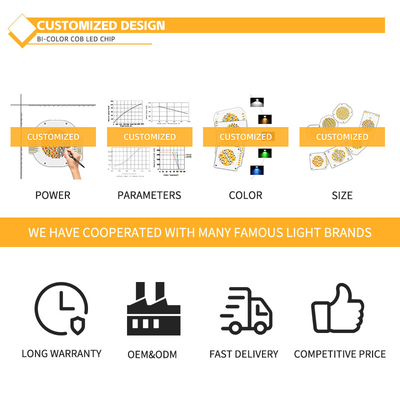 Puce LED COB 2800k / 6500k CCT RA95 puce LED COB haute IRC R21mm 40W+40W 100-110lm/w 1.1A 36-38V pour les lampes de scène