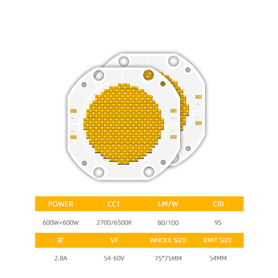 Prix d'usine 75*75 60V 600W+600W LED à double CCT COB Bi Couleur COB LED Puce haute puissance COB LED