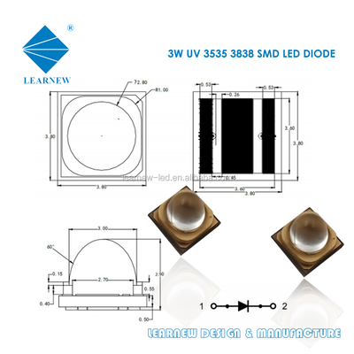 Puce LED UVA 3W, longueur d'onde 365nm, taille 3,8x3,8mm