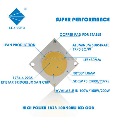 High Power COB LED Chip 30W 50W 100W 200W 300W with 2700K-6000K Color Temperature and 80-98 CRI for Photoflood Lighting