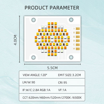 Puce LED COB RGBWC cinq couleurs 180W 300W avec tension d'entrée 21-24V et angle de vision de 120° pour l'éclairage photographique