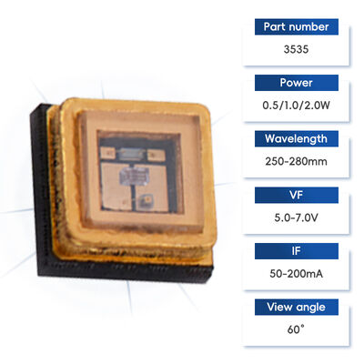 UV UVC 3535 Package 265nm SMD High Performance SMD 100mA 150mA  UVC LED Diode 1W 255nm 275nm Water Air Purifications