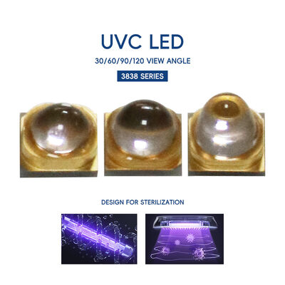 1W 225nm UVC Pick up 233.8nm LED Puissance optique 2-3mW 6-8V 150mA SMD 3.8mm LED UV-C Diode Lentille dôme 60°