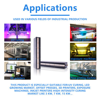 Longue durée de vie AC220V 1200W Système LED UV de durcissement 395nm 310mm Longueur des machines d'impression 12w/cm2 0-12V Dimmage Offset imprimante